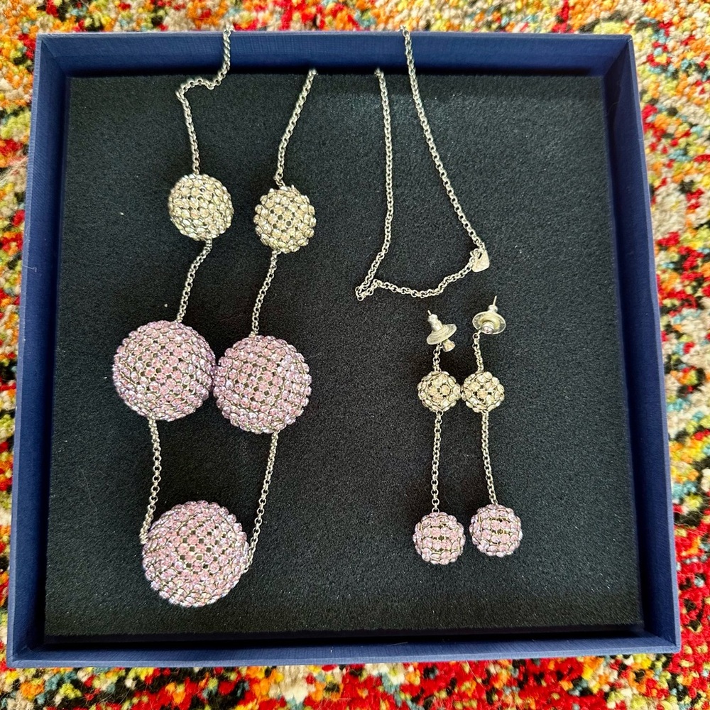 Swarovski Purple & Silver Necklace & Earrings